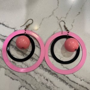 Big black and pink hoop earrings